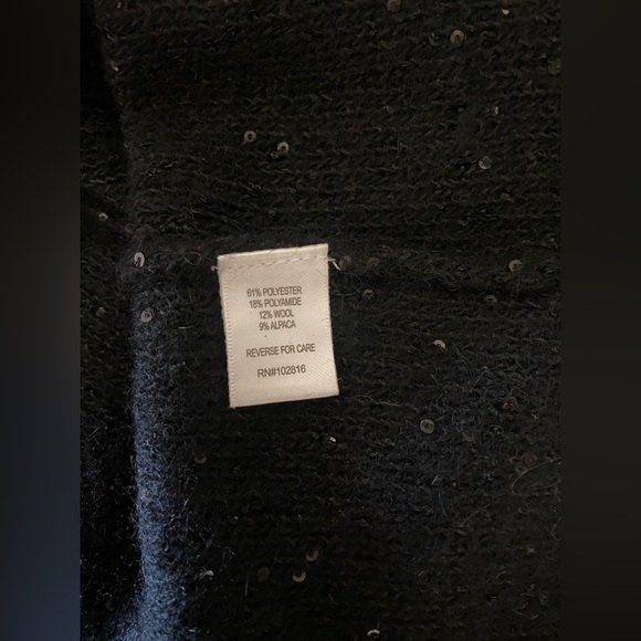 Garnet Hill Black Open Front Sequin Knit Cardigan Sweater L Alpaca Wool Blend - Picture 7 of 8